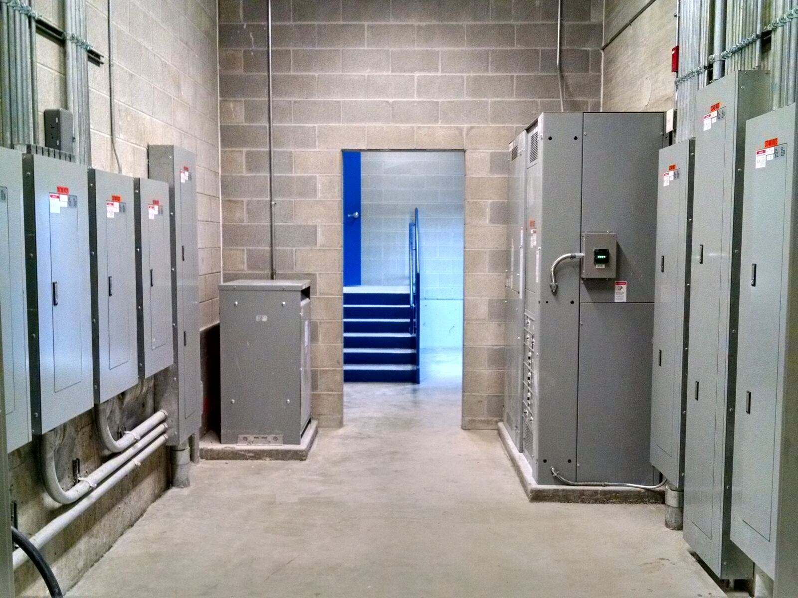 Electrical room with switchgear, transformers and panelboards at Naperville Yard
