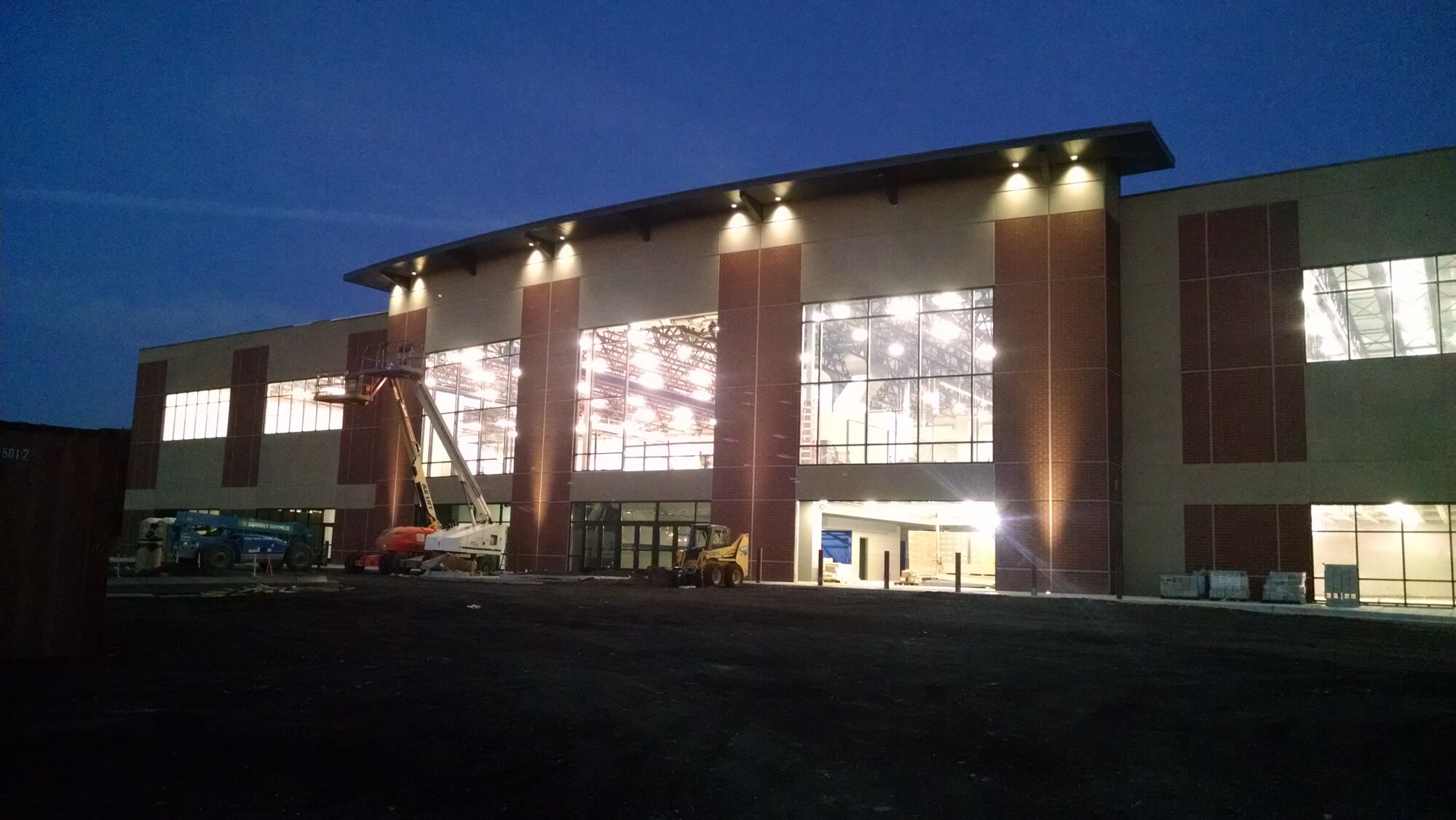Naperville Yard sports complex exterior lit up at night