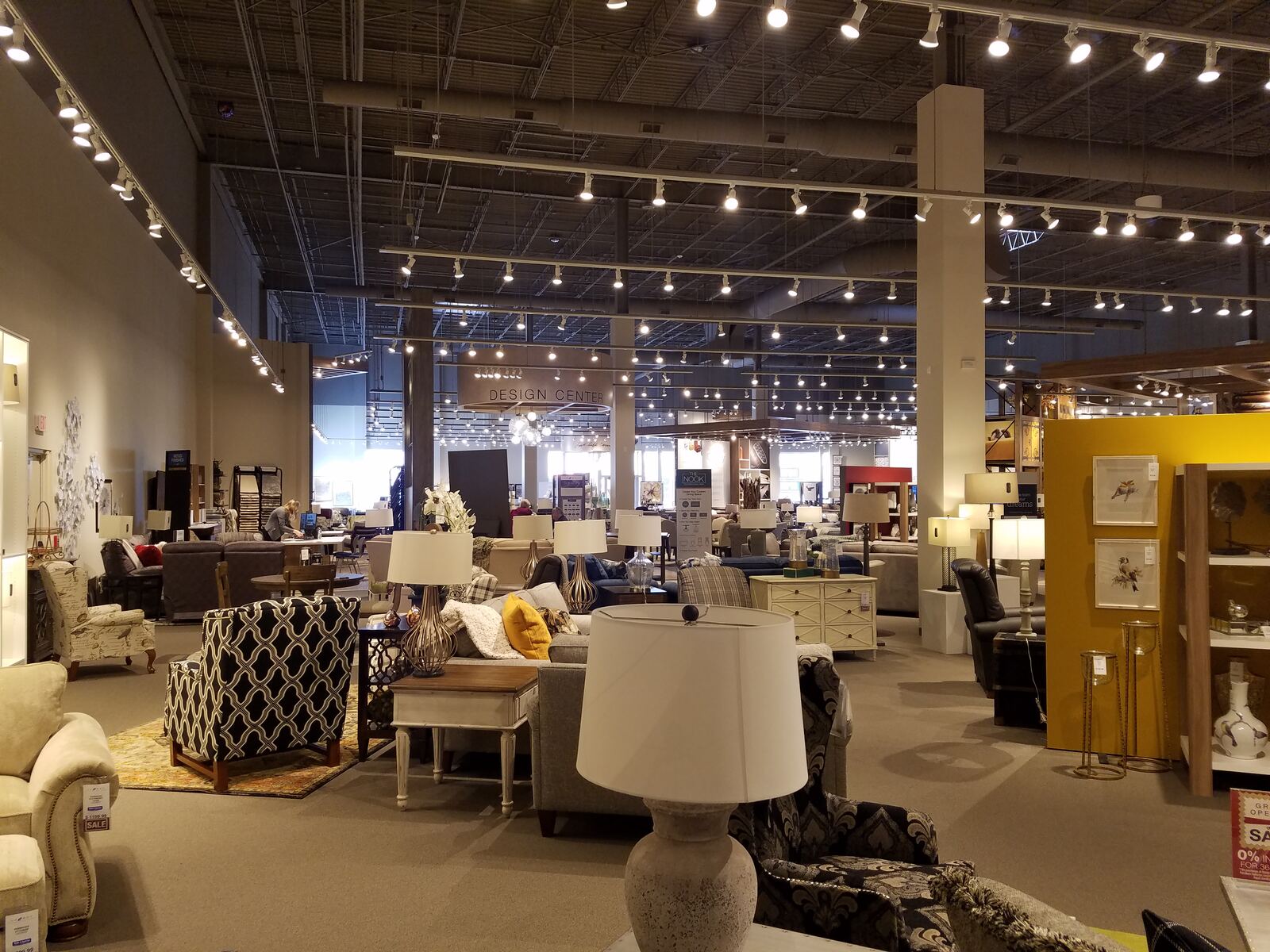 La-Z-Boy furniture showroom design center with track lighting