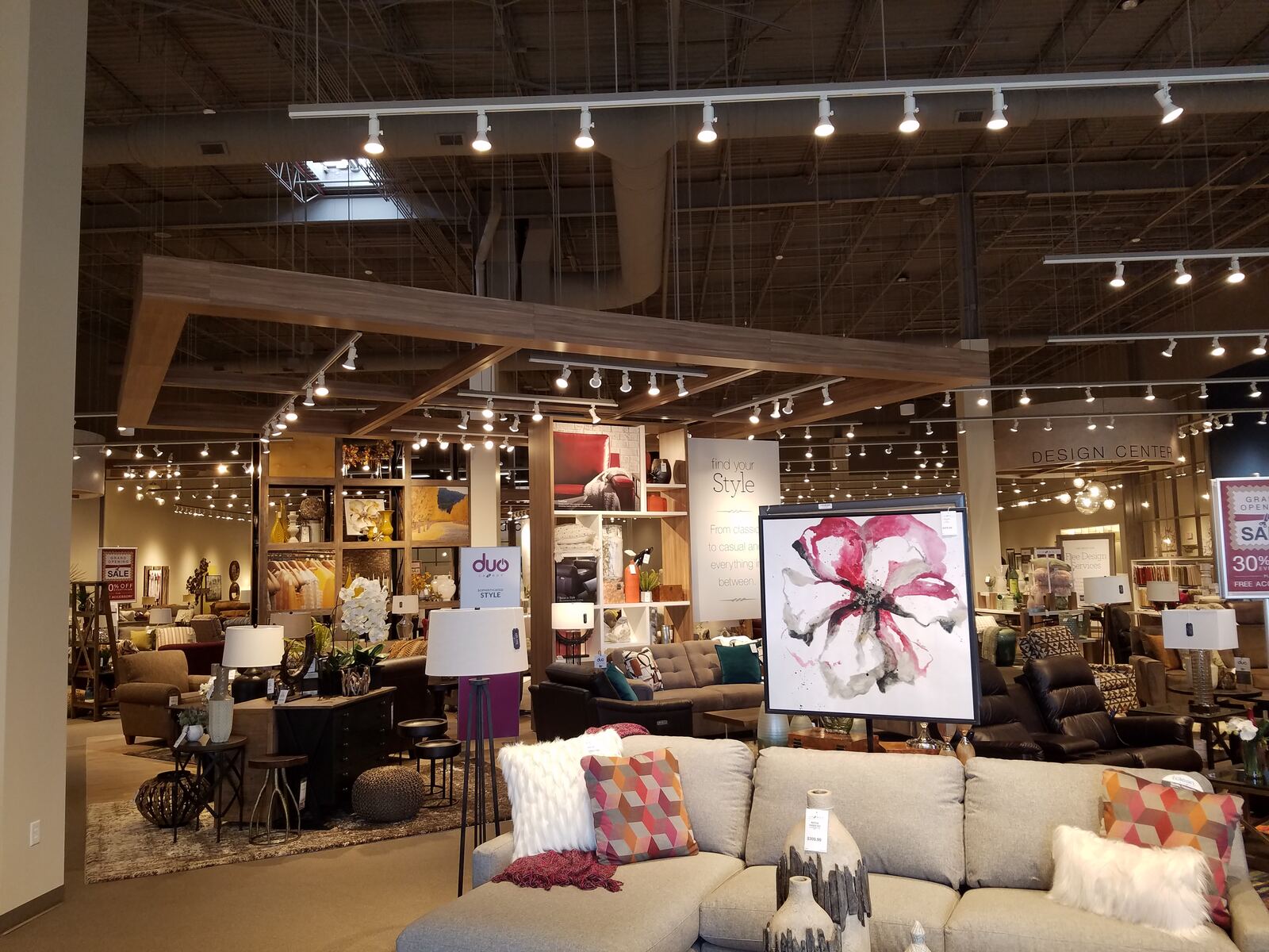 Furniture showroom with track lighting